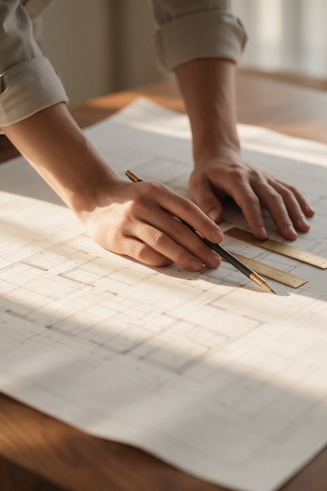 Working over an architectural floor plan