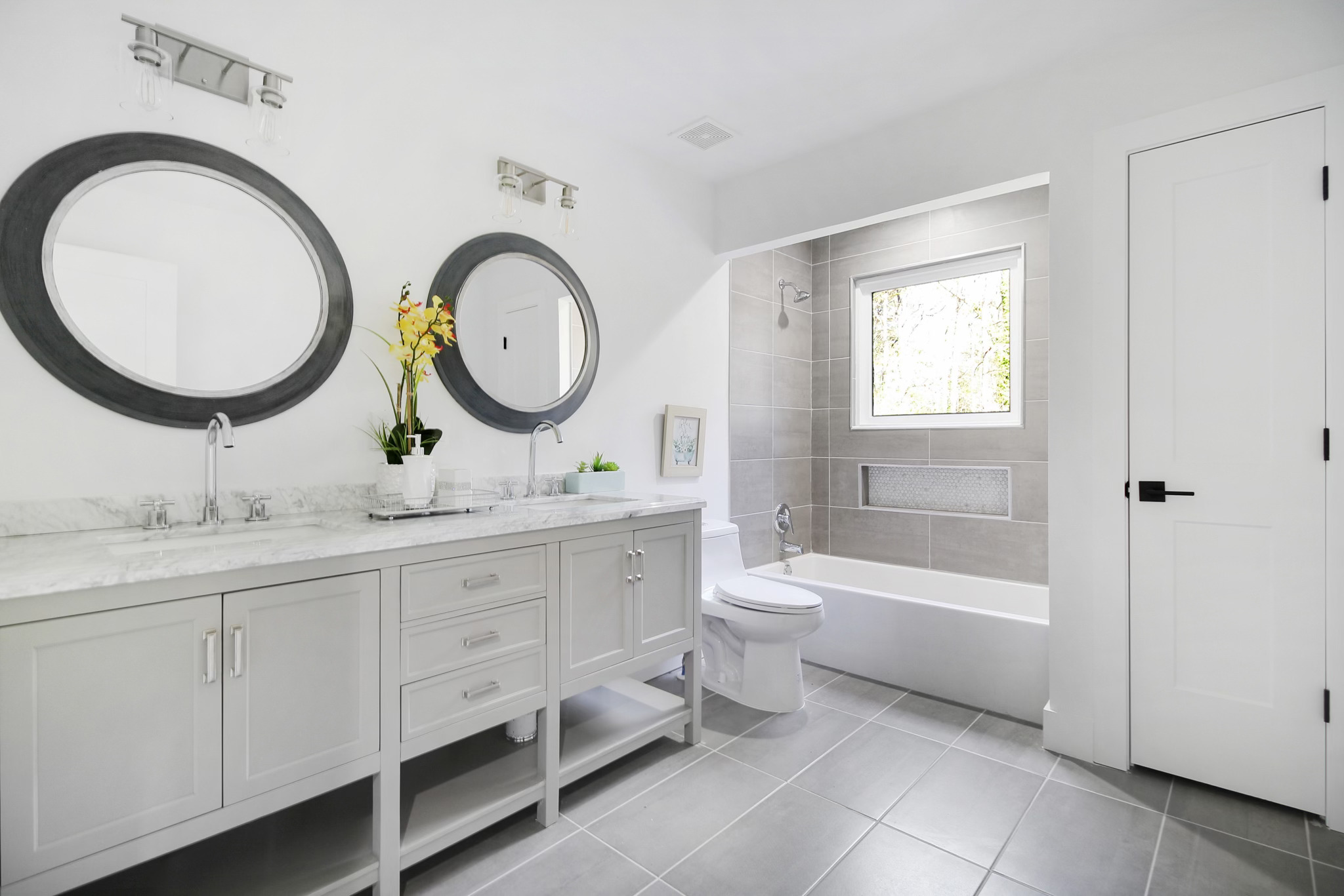 Ridgeway, Atlanta — the double vanity and its paired mirrors