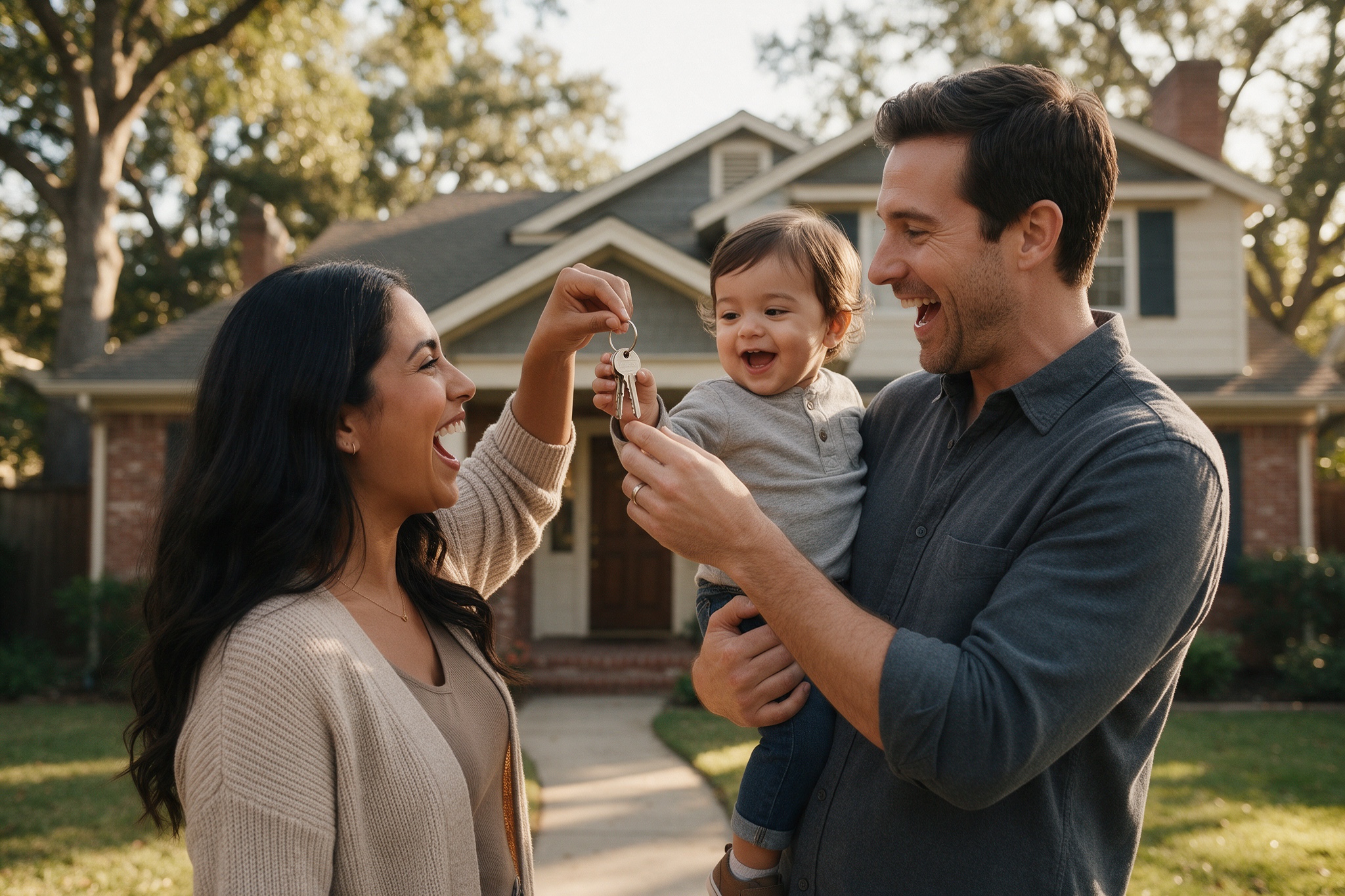 A family with the keys to the home they have just bought